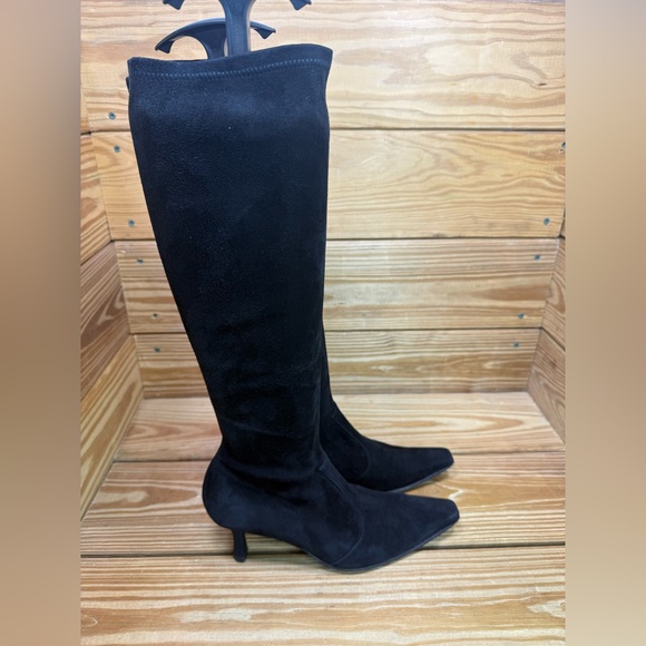 Stuart Weitzman Women’s 6.5 Heeled Boots Mid Calf/Knee Black Suede Boots - Picture 1 of 9
